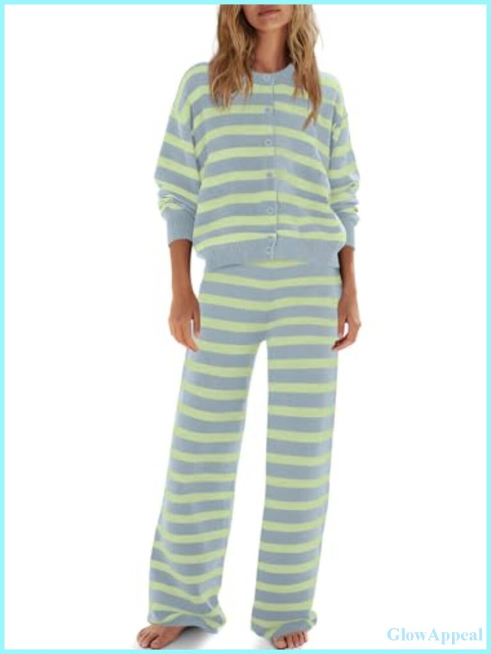 Oversized Striped 2 Piece Lounge Set - Cardigan & Wide Leg Pants